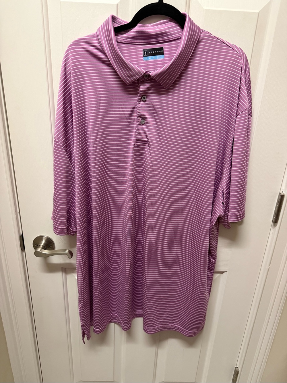 PGA Tour Men's Lavender Pink Thin-Striped Polo